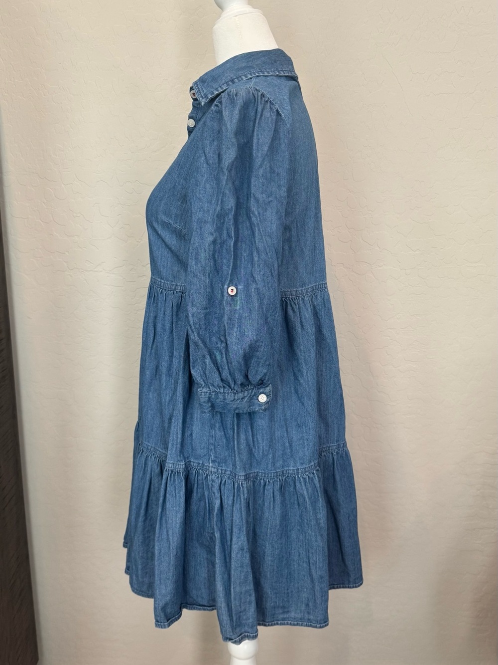 Tommy Hilfiger Light Blue Denim Shirt Dress with Signature Stripe - Picture 4 of 6